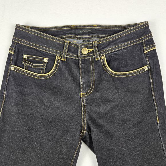Rachel Zoe Flared Jeans Bellbottom Blue Gold Bootcut Stretch Denim Size 25 Tall - Picture 3 of 16